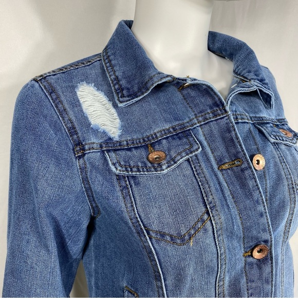 Ci Sono Distressed Denim Blue Jean Jacket - Picture 2 of 6